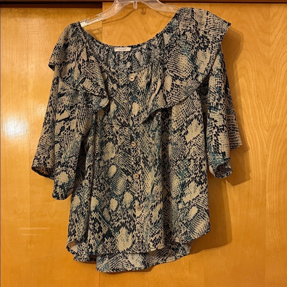 ODDY Black and Cream Snake Print Blouse